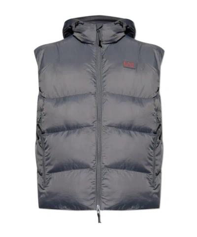 Ea7 Emporio Armani Hooded Puffer Vest In Gray