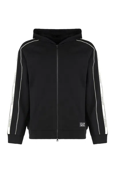 EA7 EA7 EMPORIO ARMANI HOODED SWEATSHIRT WITH ZIP IN COTTON