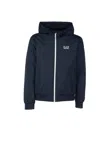 Ea7 Core Identity Hooded Bomber In Technical Fabric In Blue Silver Logo