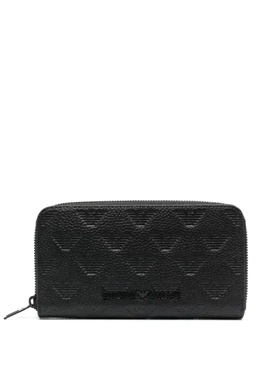 Ea7 Emporio Armani Leather Continental Wallet In Black