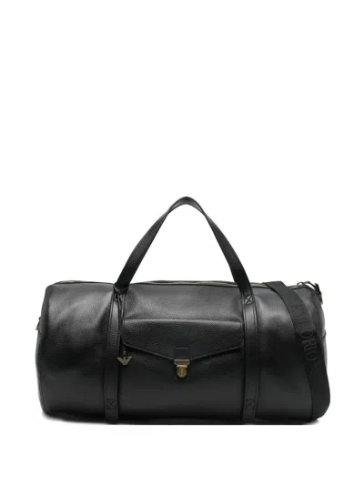 Ea7 Emporio Armani Leather Duffle Bag In Black