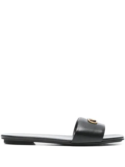 Ea7 Emporio Armani Leather Flat Sandals In Black