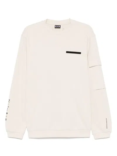 Ea7 Emporio Armani Logo Cotton Crewneck Sweatshirt In Beige