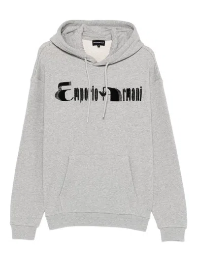 Ea7 Emporio Armani Logo Cotton Hoodie In Gray