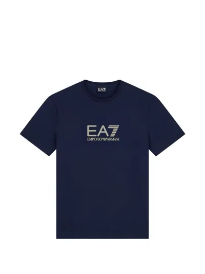 Ea7 Emporio Armani Logo Cotton T-shirt In Blue