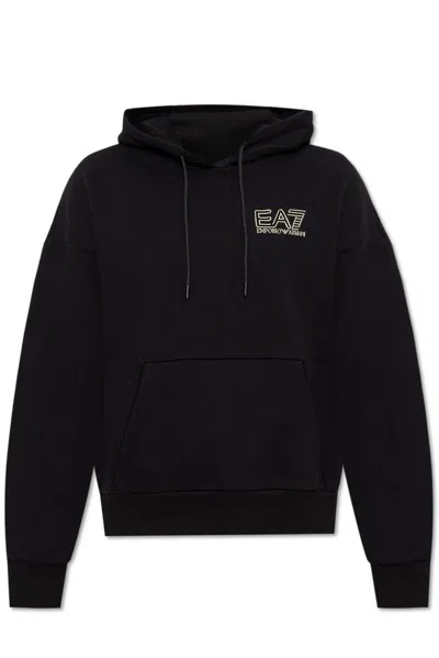 Ea7 Raised-logo Hoodie In Black