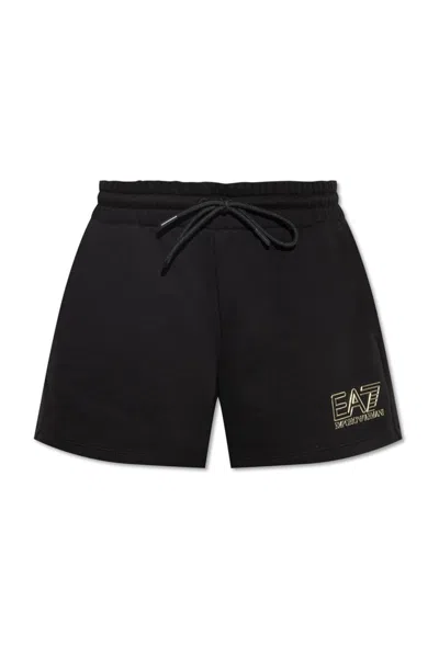 Ea7 Emporio Armani Logo Detailed Drawstring Shorts In Black