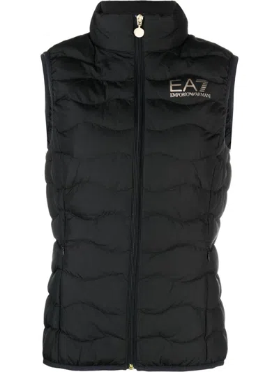 Ea7 Emporio Armani Logo Down Vest In Black