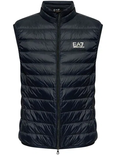 Ea7 Emporio Armani Logo Down Vest In Blue