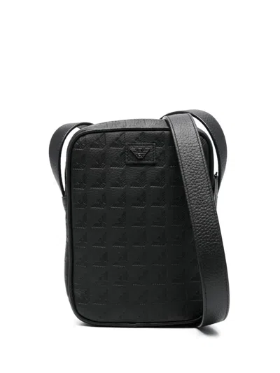 Ea7 Emporio Armani Logo Leather Pouch In Black