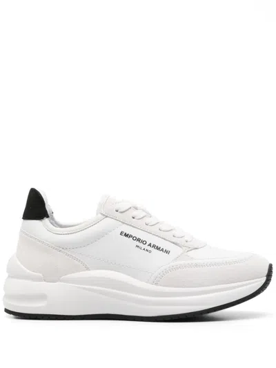 Ea7 Emporio Armani Logo Leather Sneakers In White