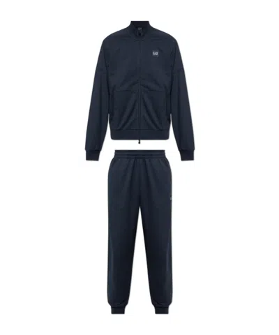 Ea7 Emporio Armani Logo Patch Stand Collar Tracksuit Set In Blue