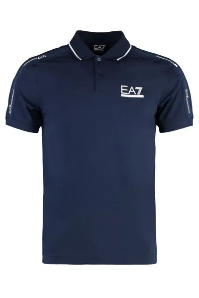 Ea7 Official Store Tennis Club Stretch-cotton Jersey Polo Shirt In Blue