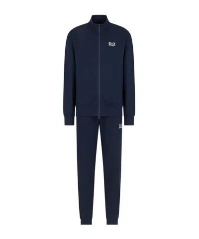Ea7 Emporio Armani Logo Printed Zipped Track Suit In Blue