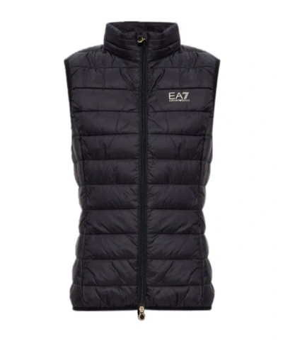 Ea7 Emporio Armani Logo Printed Zip-up Gilet In Black