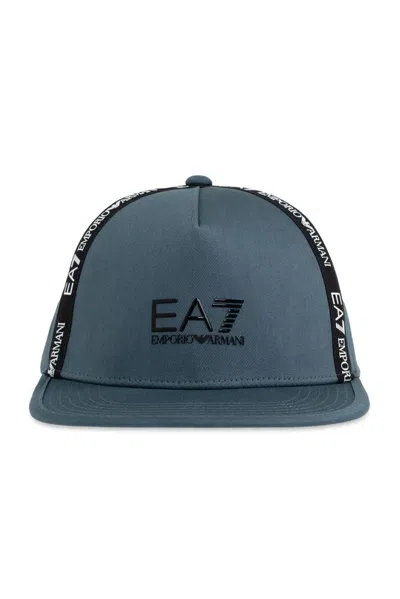 Ea7 Logo Series Cotton Baseball Cap In Blue