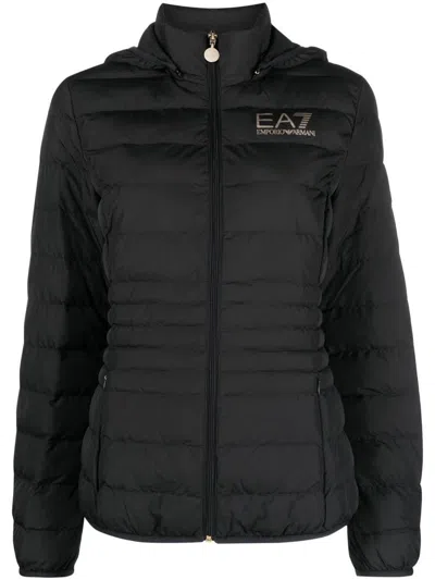 Ea7 Logo Down Jacket In Black
