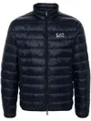 Ea7 Logo Short Down Jacket In Blue