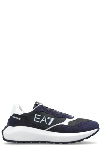 Ea7 Contrast-panel Sneakers In Blue