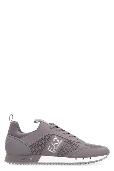 Ea7 Emporio Armani Mesh And Vegan Leather Low-top Sneakers In Grey
