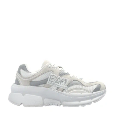 Ea7 Emporio Armani Mesh Panelled Chunky Sneakers In White