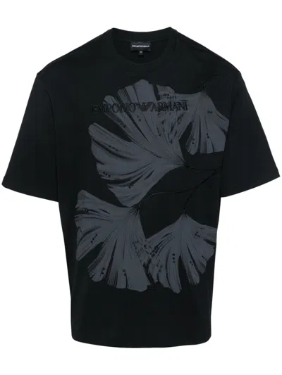 Ea7 Emporio Armani Printed Cotton T-shirt In Black