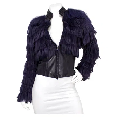 Pre-owned Ea7 Emporio Armani Purple Faux Leather Kidassia Goat Fur Jacket Circa 2007