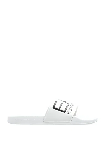 Ea7 Emporio Armani Rubber Slides With Logo In Ice