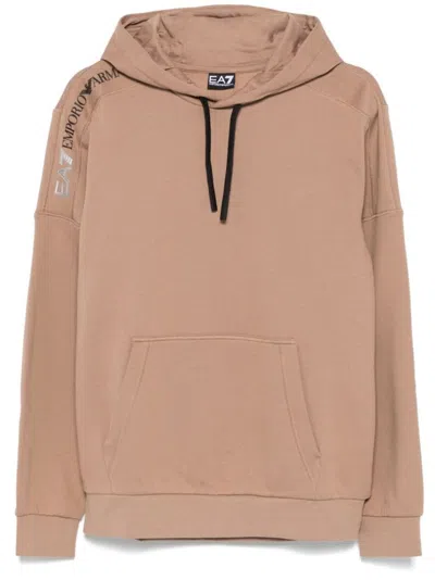 Ea7 Rubberised-logo Hoodie In Beige