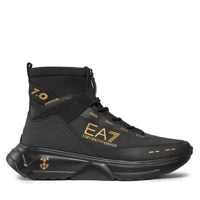 Ea7 Logo Printed High-top Casual Sneakers In Black