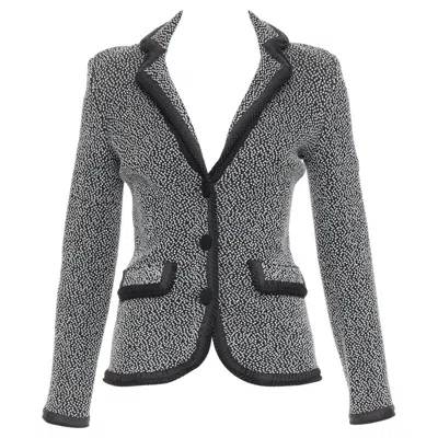 Pre-owned Ea7 Emporio Armani Silver Lurex Boucle Applique Black Trim Knit Blazer It40 S