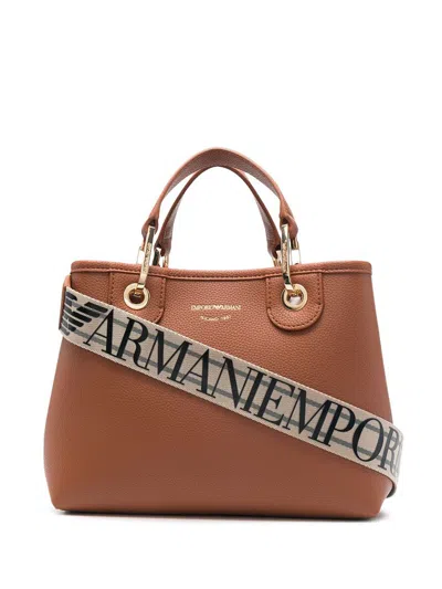 Ea7 Emporio Armani Small Shopping Bag In Leather Brown