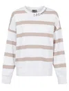 Ea7 White Striped Sweatshirt In White