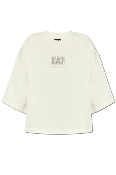 Ea7 Oversized Logo T-shirt In Beige