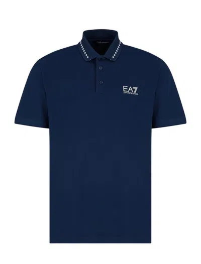 Ea7 Official Store Core Identity Stretch-cotton Polo Shirt In Blue