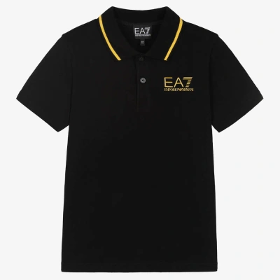 Ea7 Emporio Armani Teen Boys Black Cotton Polo Shirt