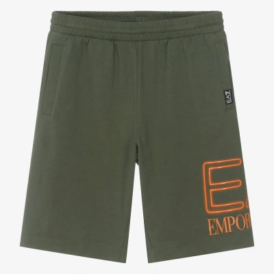 Ea7 Emporio Armani Teen Boys Green Cotton Oversized Shorts