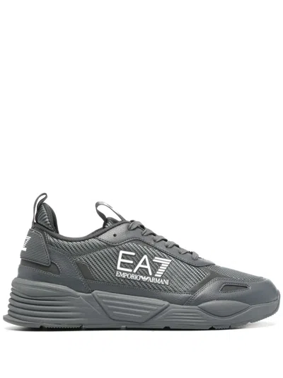 Ea7 Emporio Armani Textured Nylon Trainers With Rubber Sole In Gray