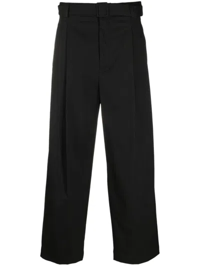 Ea7 Emporio Armani Wide-leg Cotton Blend Trousers In Black