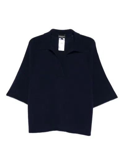 Ea7 Emporio Armani Wool Oversized Polo Shirt In Blue