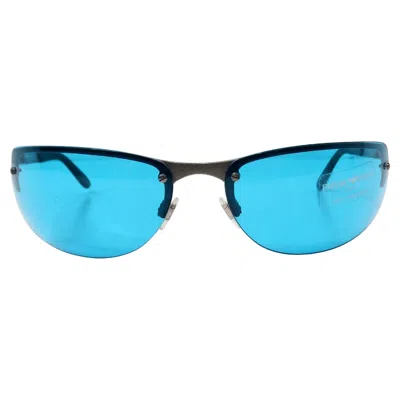 Pre-owned Ea7 Emporio Armani Y2k 209-s Blue Tinted Lens Metal Frame Shield Sunglasses