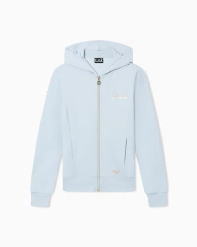Ea7 Evolution Hooded Sweatshirt In A Stretch Viscose-blend In Blue