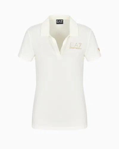 Ea7 Evolution Short-sleeved Polo Shirt In A Cotton And Modal Blend In Natural