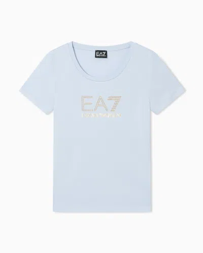 Ea7 Evolution Stretch Cotton And Modal Blend T-shirt With Oversized Logo In Blue