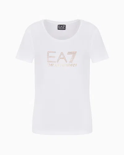 EA7 EVOLUTION STRETCH COTTON AND MODAL BLEND T-SHIRT WITH OVERSIZED LOGO