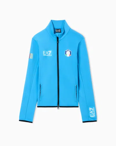 Ea7 Fisi Collection Power Stretch Fabric Zip-up Sweatshirt In Blue