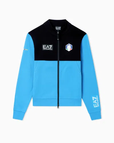 Ea7 Fisi Collection Zip-up Sweatshirt In Natural Ventus7 In Blue