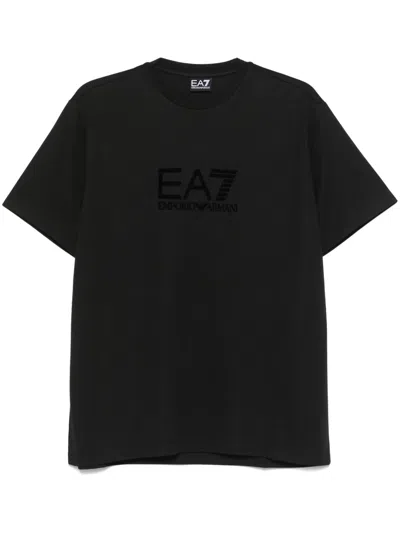 Ea7 Flocked-logo T-shirt In Black