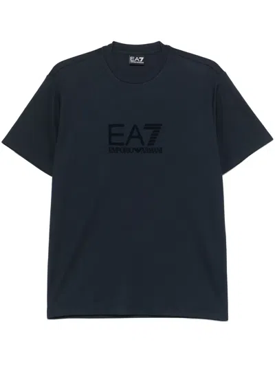 Ea7 Flocked-logo T-shirt In Blue