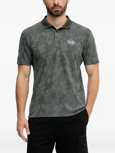 Ea7 Floral-jacquard Polo Shirt In Gray